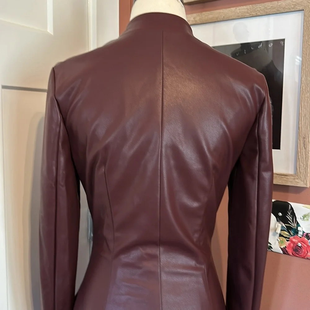 Superdown Nia faux leather Merlot mini buttons long sleeve blazer style S dress
